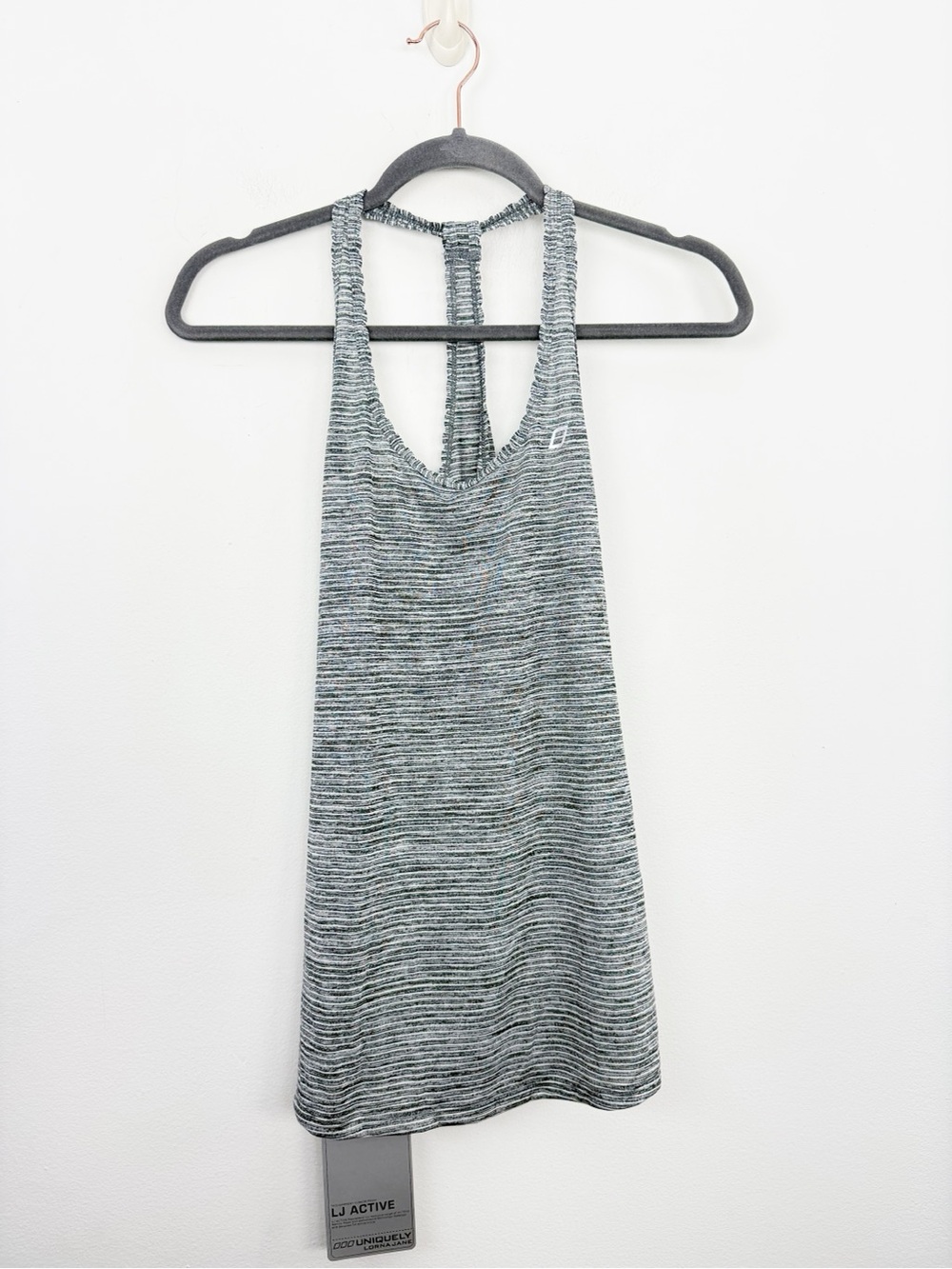 Lorna Jane Olivia Active Tank Top Grey Marl White Stripe Size XS NWT